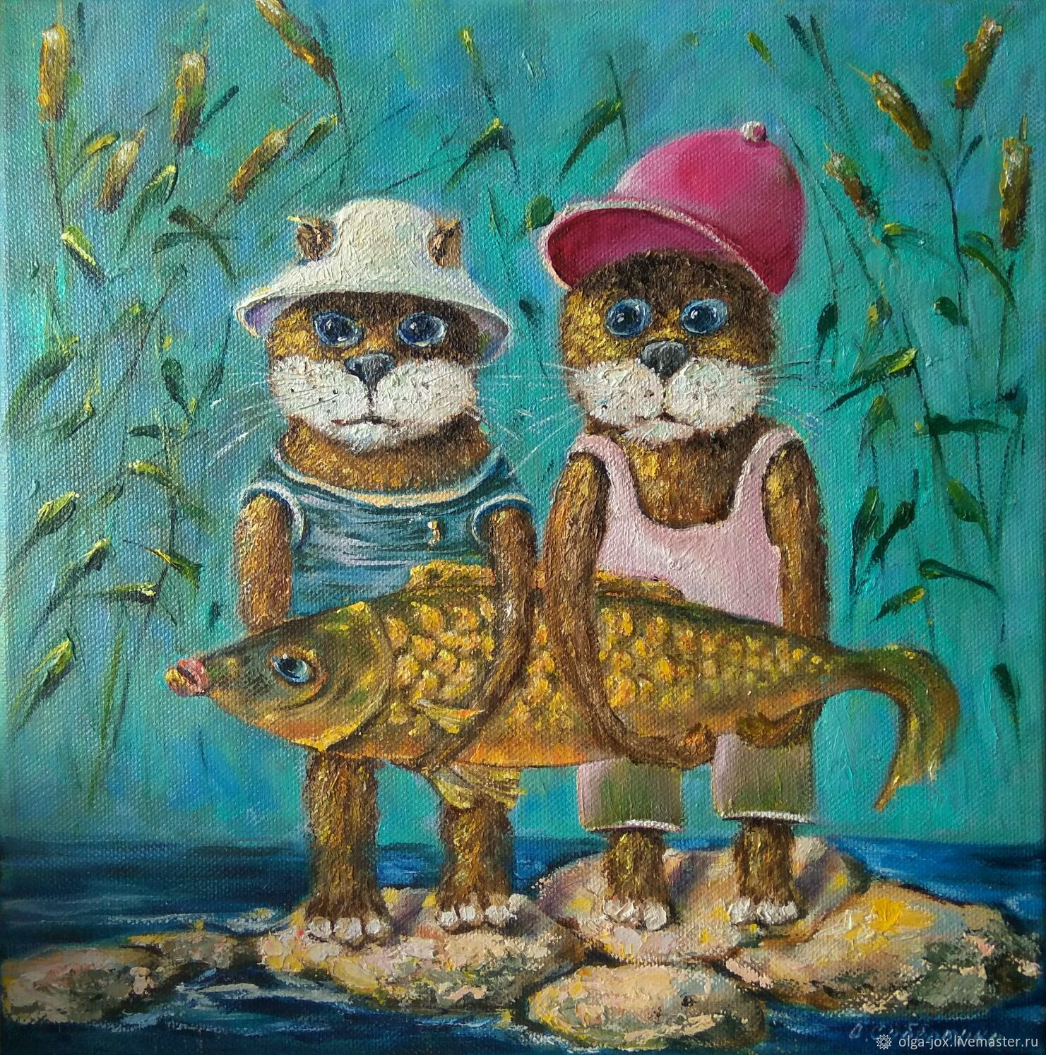 картина коты на рыбалке