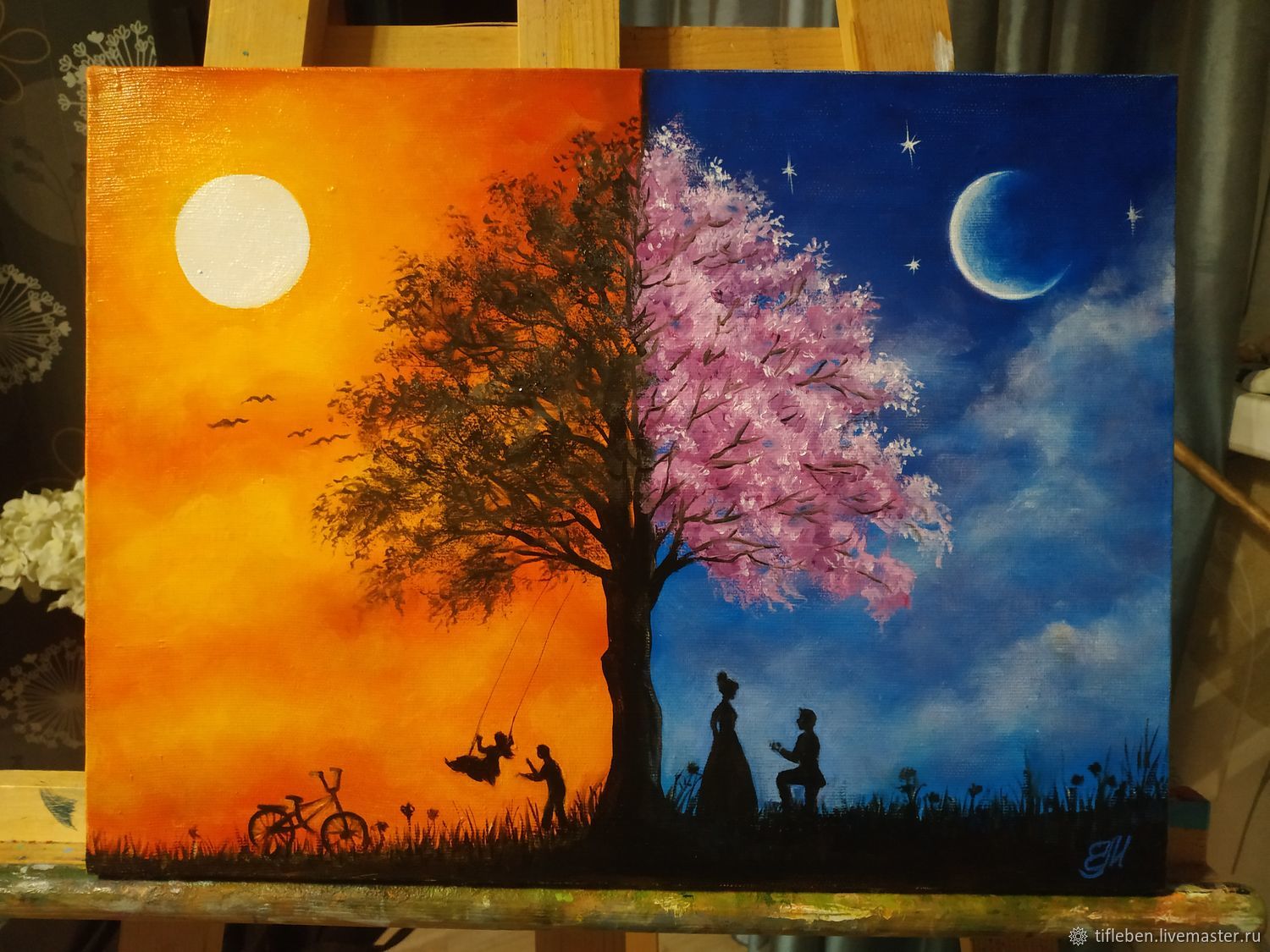 Дерево день ночь. Дерево день и ночь. Рисование день и ночь. Пейзаж день и ночь. Дерево день и ночь красками.