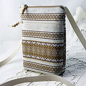 Сумки и аксессуары handmade. Livemaster - original item Slavic handbag for a phone over the shoulder Warm Sand. Handmade.