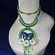 Necklace: Butterfly. Green macrame necklace with embroidery, Pendant, Astrakhan,  Фото №1