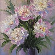 Картины и панно handmade. Livemaster - original item Painting with peonies in a vase white and pink bouquet oil on canvas. Handmade.