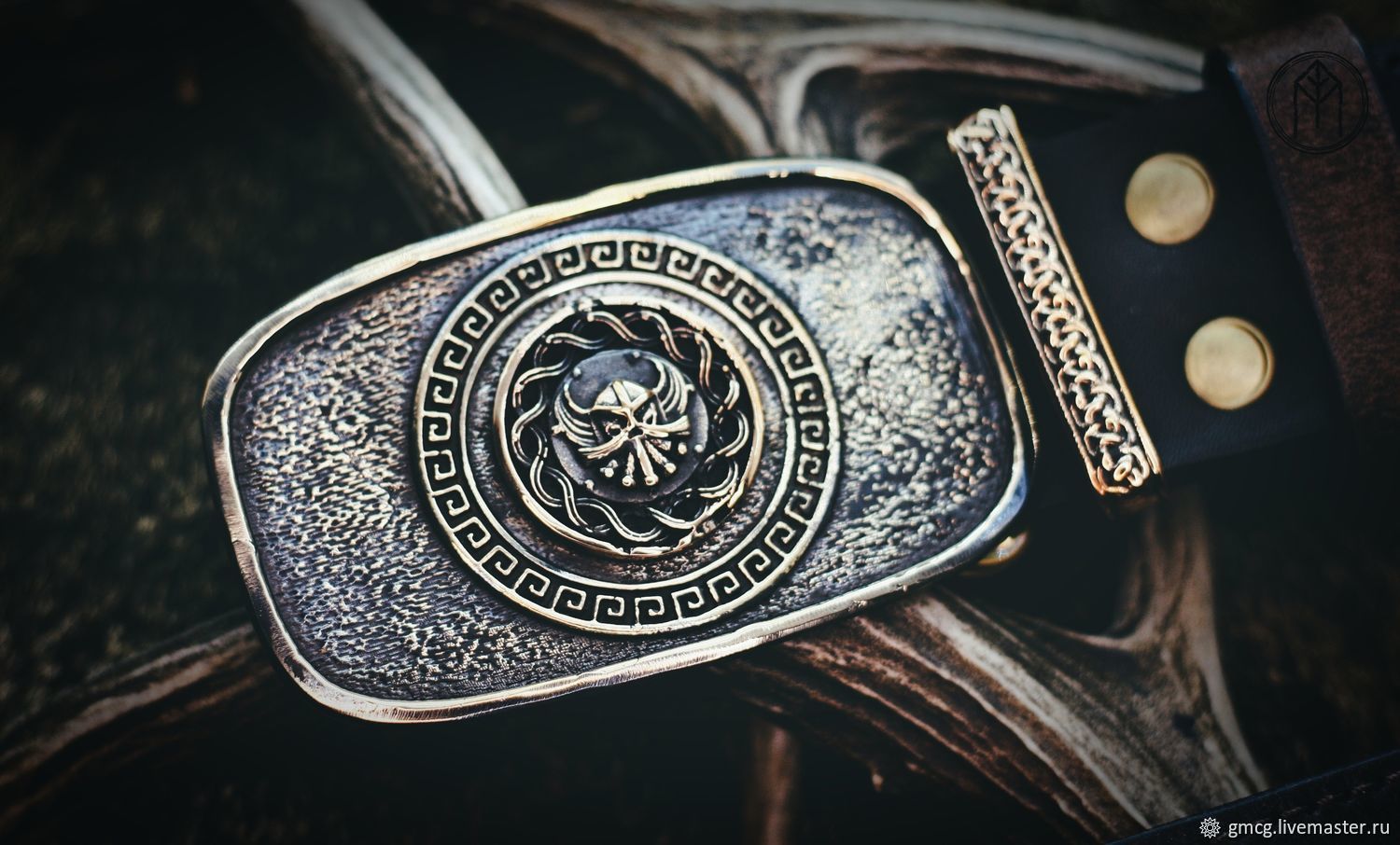 Leather belt with bronze buckle ' Viking Algiz', Straps, Tolyatti,  Фото №1