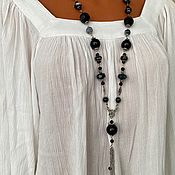 Украшения handmade. Livemaster - original item Neck decoration, long black beads made of natural boho stones. Handmade.