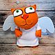 Soft toy red cat angel with wings, plush cat