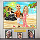 A gift to dad husband father of the family Cartoon by photo: Family on vacation at sea, Caricature, Moscow,  Фото №1