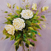 Картины и панно handmade. Livemaster - original item Painting with flowers Bouquet of white roses in delicate colors. Handmade.