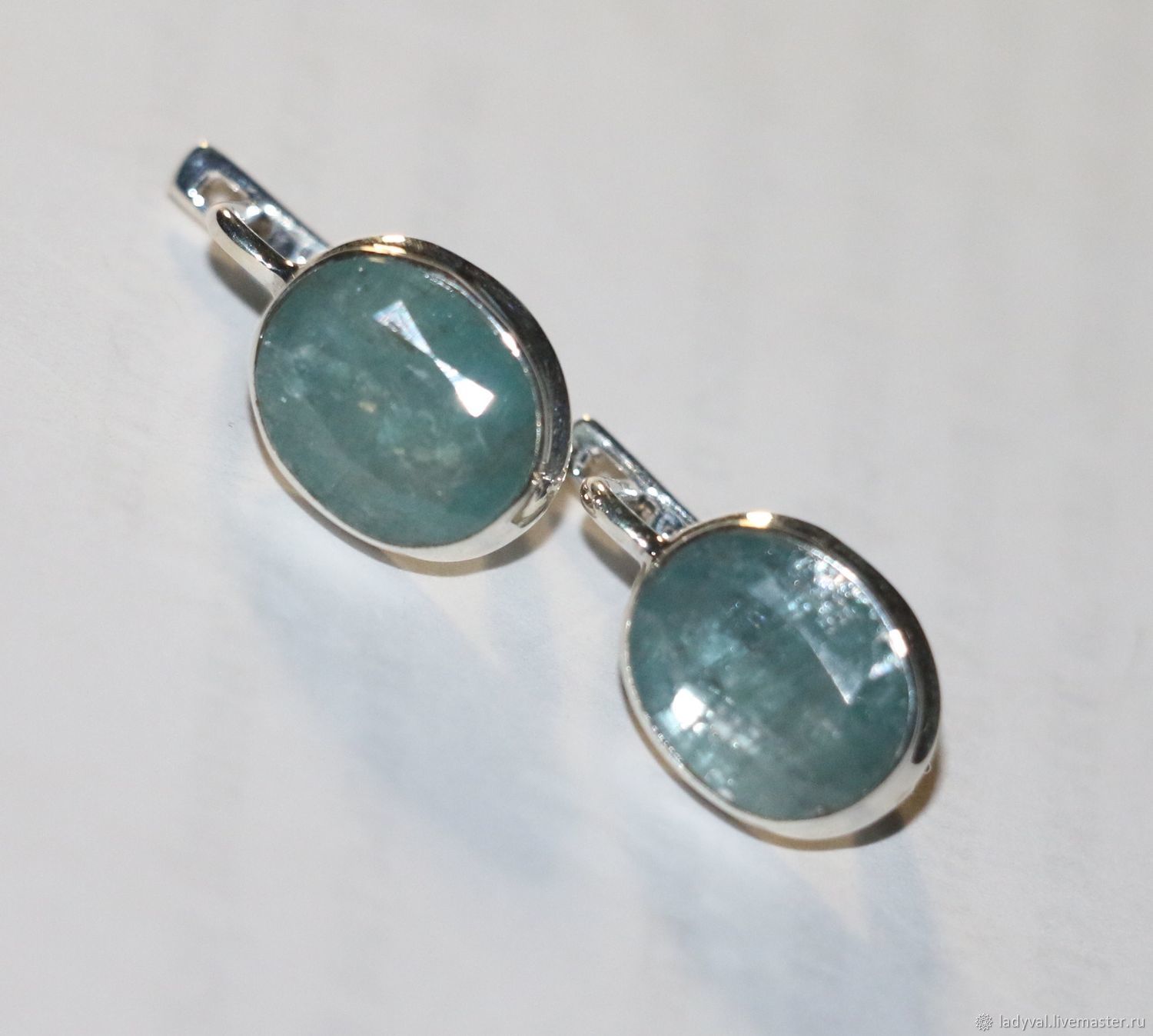 Серьги классические: аквамарин натуральный природный серебро 925 ...