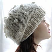 Аксессуары handmade. Livemaster - original item Autumn beret with cones white knitted. Handmade.