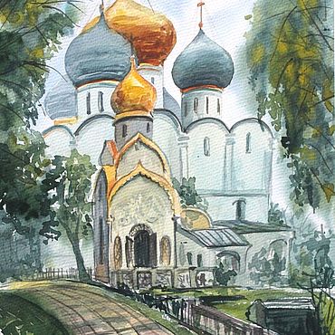 Картины и панно ручной работы. Ярмарка Мастеров - ручная работа Новодевичий монастырь храм Смоленской иконы Божьей матери 26х38. Handmade.