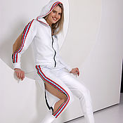 Одежда handmade. Livemaster - original item White Tracksuit for Women, Summer suit sport-chic with slits. Handmade.