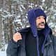 Шапка-ушанка вязаная УМА чернильный. Шапка-ушанка. Вязаный кэжуал  UNIC Ирина. Ярмарка Мастеров.  Фото №6