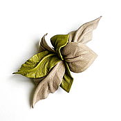 Украшения handmade. Livemaster - original item Small green leather brooch light green flower pear beige. Handmade.