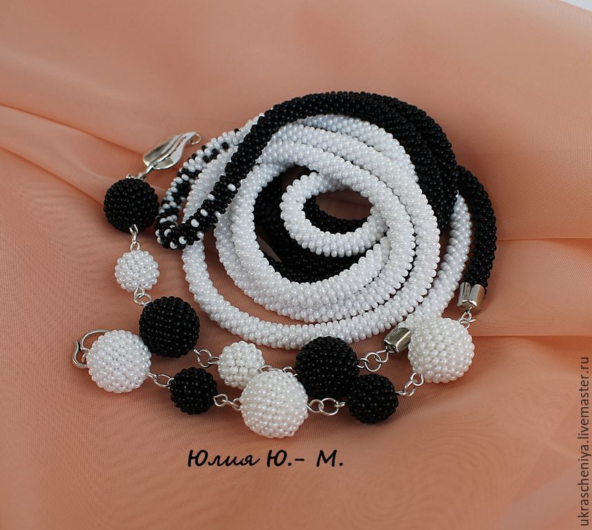 Bead harness, lariat 'Black and white nocturne',black and white, Lariats, Ryazan,  Фото №1
