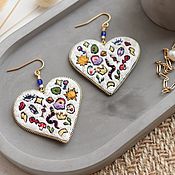 Украшения handmade. Livemaster - original item White heart earrings, Embroidered large earrings. Handmade.