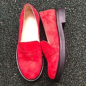 Обувь ручной работы handmade. Livemaster - original item Loafers View red suede black smooth sole. Handmade.