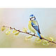 Синичка на вербе, весенняя картина, птичка на ветке, Картины, Москва,  Фото №1
