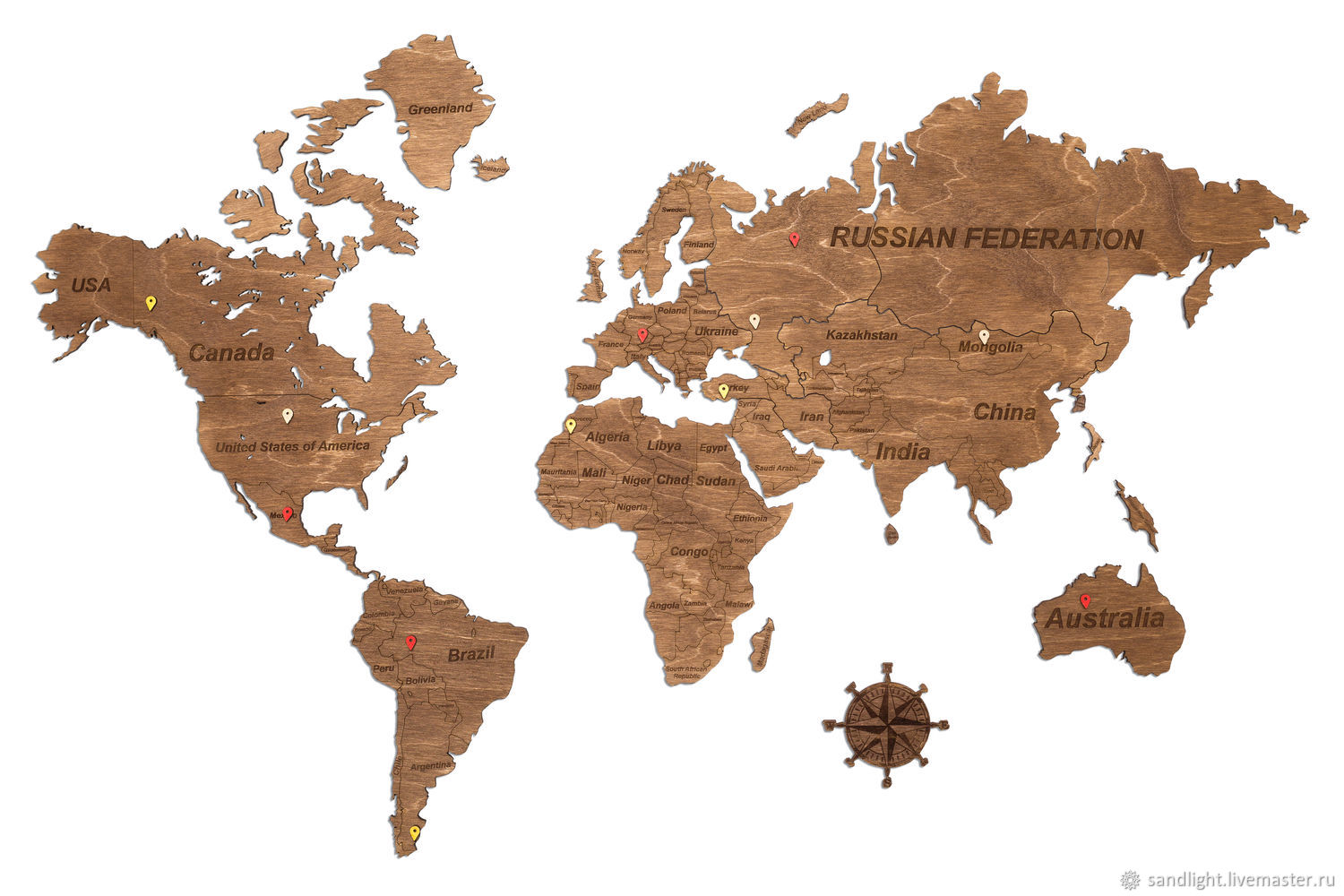 Карта деревянная на стену
