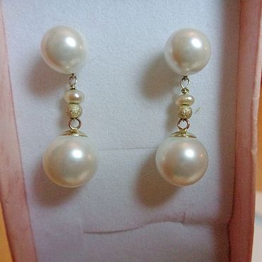  ручной работы. Ярмарка Мастеров - ручная работа Серьги-пуссеты из золота 585 и натурального круглого жемчуга ААА. Handmade.