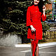 Вязаное пальто-кимоно ярко-красного цвета. Пальто. Дизайнерская одежда ChikoLadno. Интернет-магазин Ярмарка Мастеров.  Фото №2