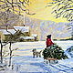 Картина маслом. Копия. Зимний пейзаж - Накануне Нового года, Картины, Краснодар,  Фото №1