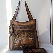 Сумки и аксессуары handmade. Livemaster - original item Leather set with engraving.Bag and wallet.. Handmade.