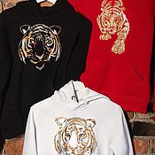 Одежда handmade. Livemaster - original item Gold tiger on sweatshirt Handmade embroidered tiger. Handmade.