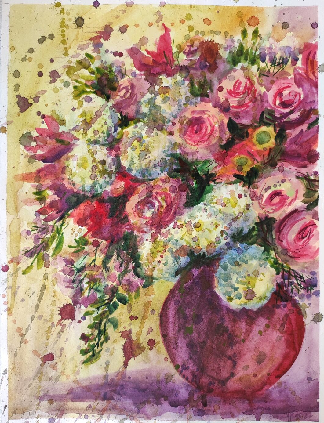 Акварельная картина, цветы в вазе, натюрморт в интернет-магазине ЯрмаркаМастеров по цене 1100 ₽ – RYUSIRU
