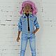 Голубая джинсовая куртка для Барби Petit. Одежда для кукол. ShandollsFashion. Интернет-магазин Ярмарка Мастеров.  Фото №2