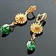 'Sunflower' earrings with green cubic Zirconia. Earrings. Design jewelry. My Livemaster. Фото №4