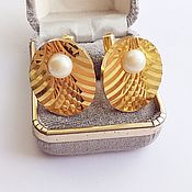 Винтаж handmade. Livemaster - original item Cufflinks vintage: Cufflinks of the USSR with pearl cabochons. Handmade.