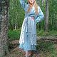 Платье с кружевной поневой, лен, нежно-голубой, Народные костюмы, Кострома,  Фото №1