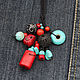 Coral pendant on linen thread-linen coral red black turquoise. Pendants. Ritasdreams (ritasdreams). My Livemaster. Фото №4