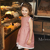Одежда детская handmade. Livemaster - original item Molly`s linen dress is dusty pink with white lace. Handmade.