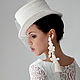 Bridal hat with feathers and veil. 11 cm. Color milk, Hats1, Moscow,  Фото №1