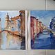 Diptych in watercolour Venice (channels brick blue painting). Pictures. Pastelena. My Livemaster. Фото №5