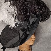Аксессуары handmade. Livemaster - original item Black straw hat with feathers 