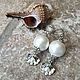 Earrings made of pearl cotton soft and WHITE, Earrings, Ashkelon,  Фото №1