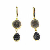 Украшения handmade. Livemaster - original item Earrings with quartz and druse agate, brown earrings black. Handmade.