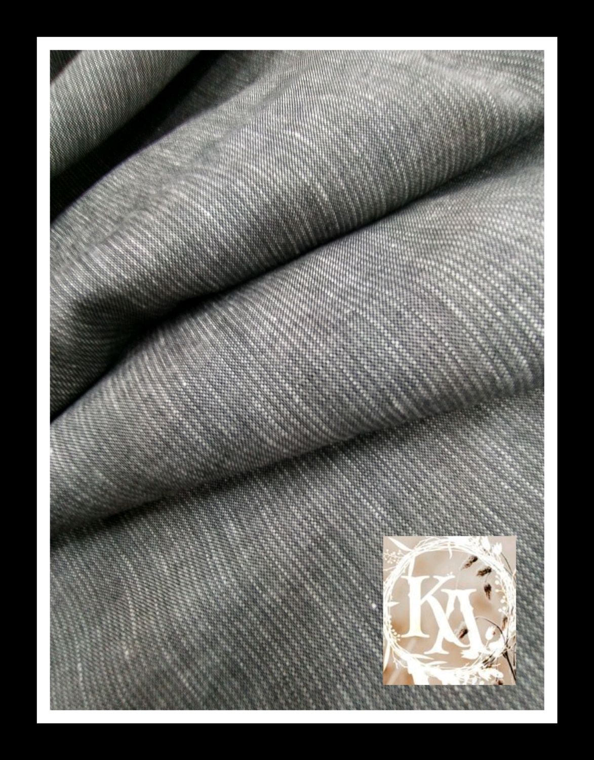 Ткань льняная с шерстью"Рябая полоса темно-серая со светлым" купить в ...