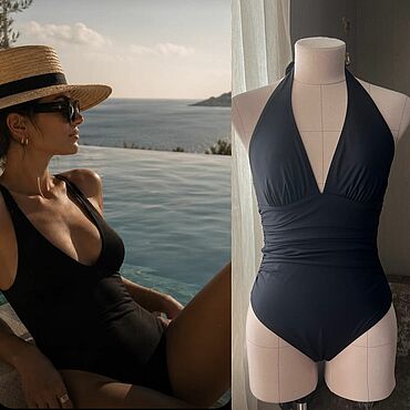 Одежда ручной работы. Ярмарка Мастеров - ручная работа Р-рв. Классика Beach fashion. Моделирующий чёрный слитный купальник. М. Handmade.