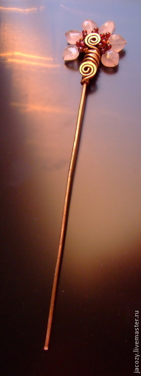 Купить Шпилька медная ЛОТОС - розовый, заколка, заколка цветок, медь ...