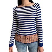 Одежда handmade. Livemaster - original item Women`s vest, knitted, with peplum, marine style, striped. Handmade.