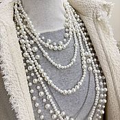 Комплект белых бус с жемчугом Сваровски в стиле Шанель
