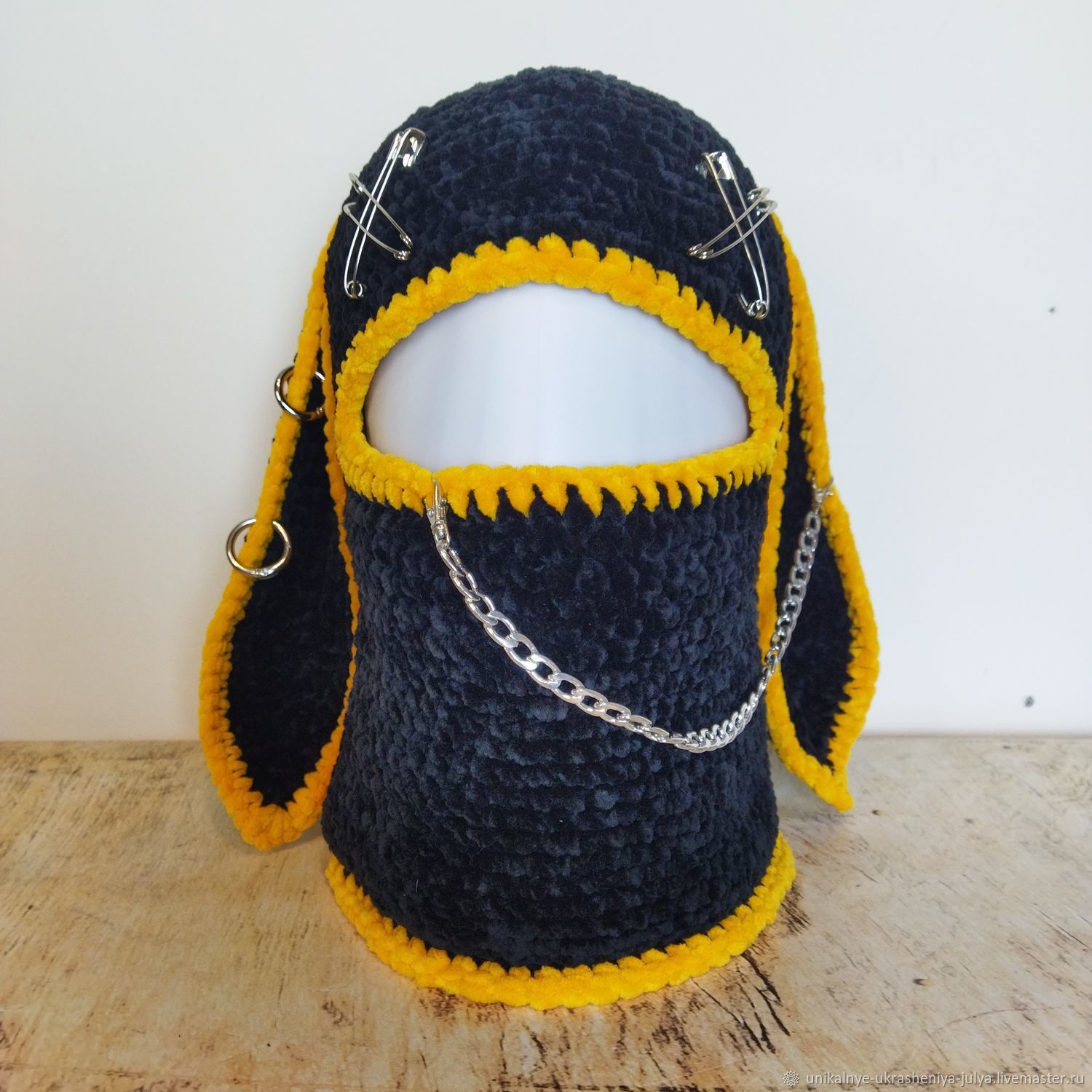 Черная балаклава с ушками зайца Готическая балаклава с флисом для зимы ...