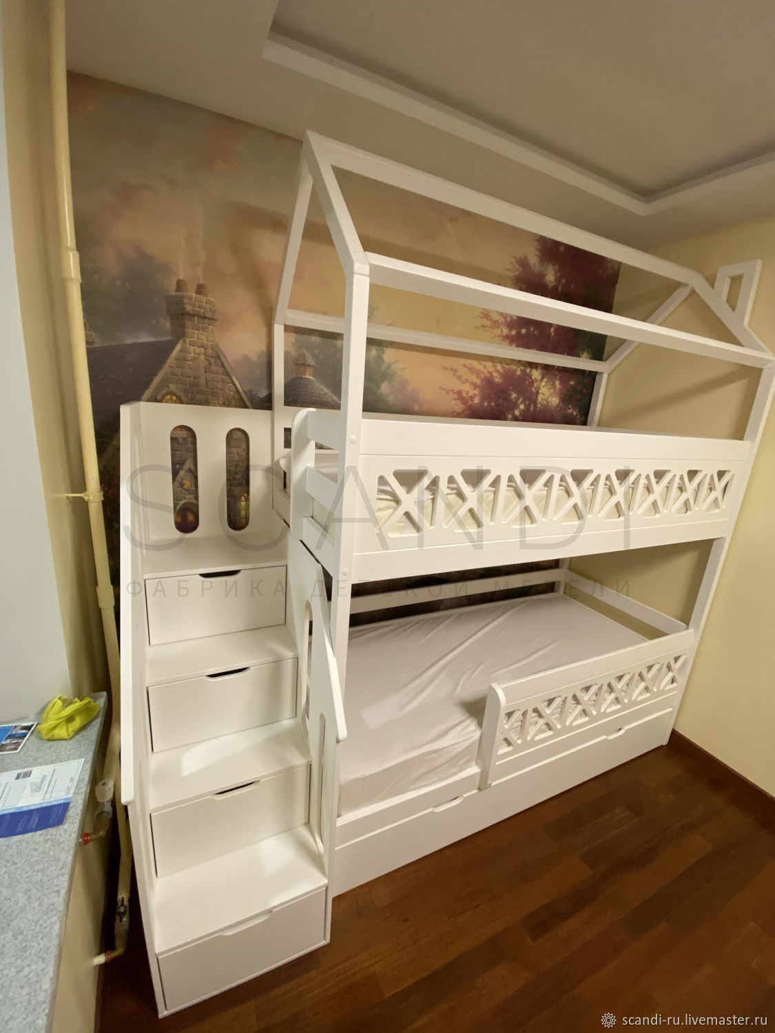 Двухъярусная кровать домик Сканди