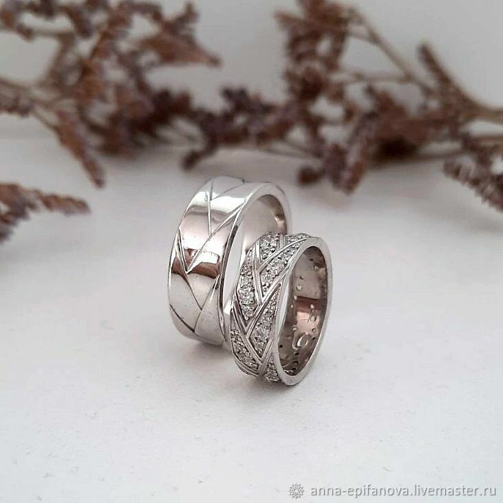Paired Wedding Rings with Silver stones (Ob67), Engagement rings, Chelyabinsk,  Фото №1
