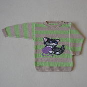 Одежда детская handmade. Livemaster - original item Beige kitten striped jumper. Handmade.