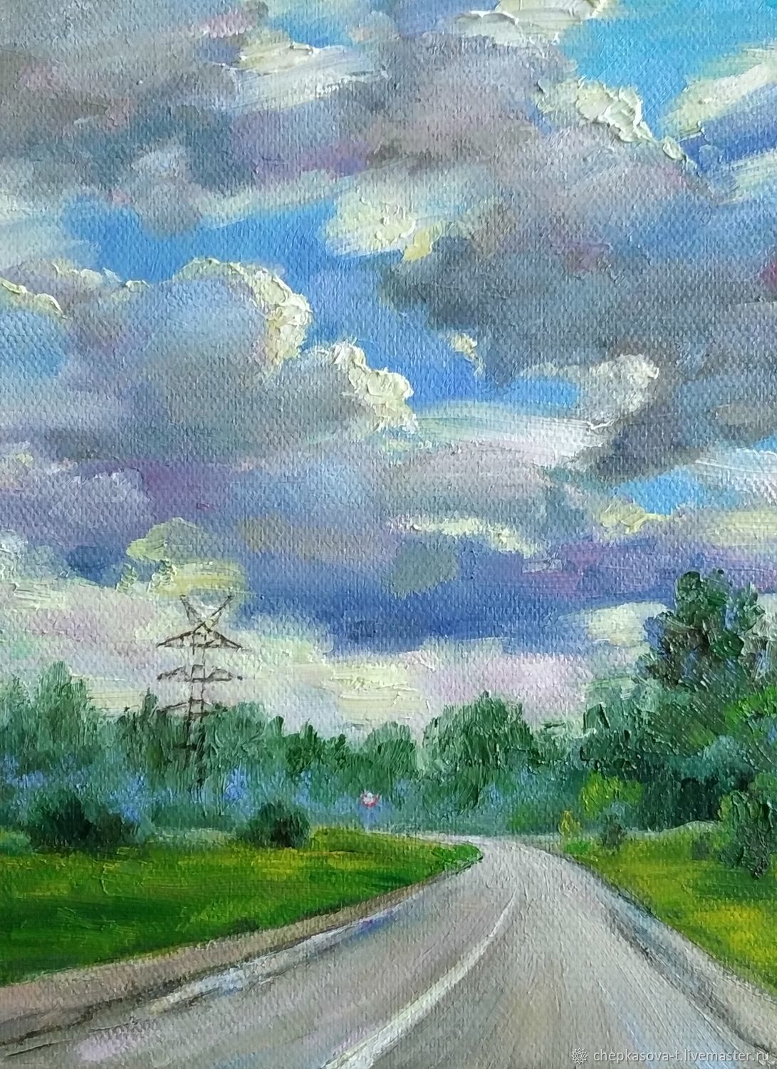 По дороге с облаками. Картина маслом на холсте, Картины, Москва,  Фото №1
