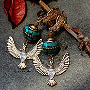 Украшения handmade. Livemaster - original item Gold-plated earrings with turquoise mosaic 