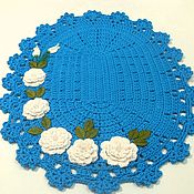 Для дома и интерьера handmade. Livemaster - original item Mat knitted oval Flower turquoise. Handmade.